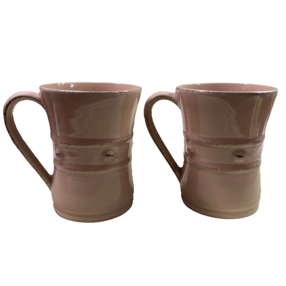 UNUSED! 2 Juliska Berry and Thread Mugs Pink Ceramic Portugal Mug Cup Signed‎